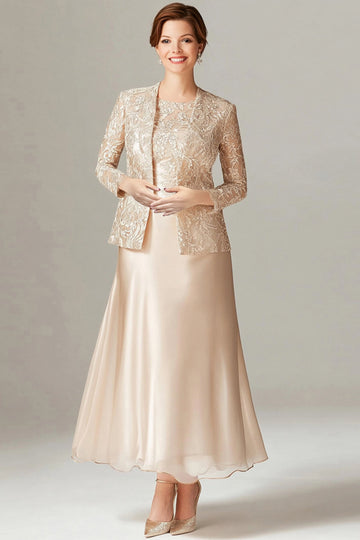 A-Line Champagne Satin 2-Piece Mother of the Bride Dress
